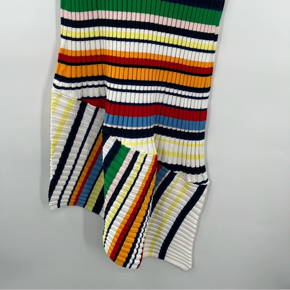 Milly Directional Pop Stripe Bodycon Mini Dress Sleeveless Knit Asymmetrical M - Picture 7 of 11